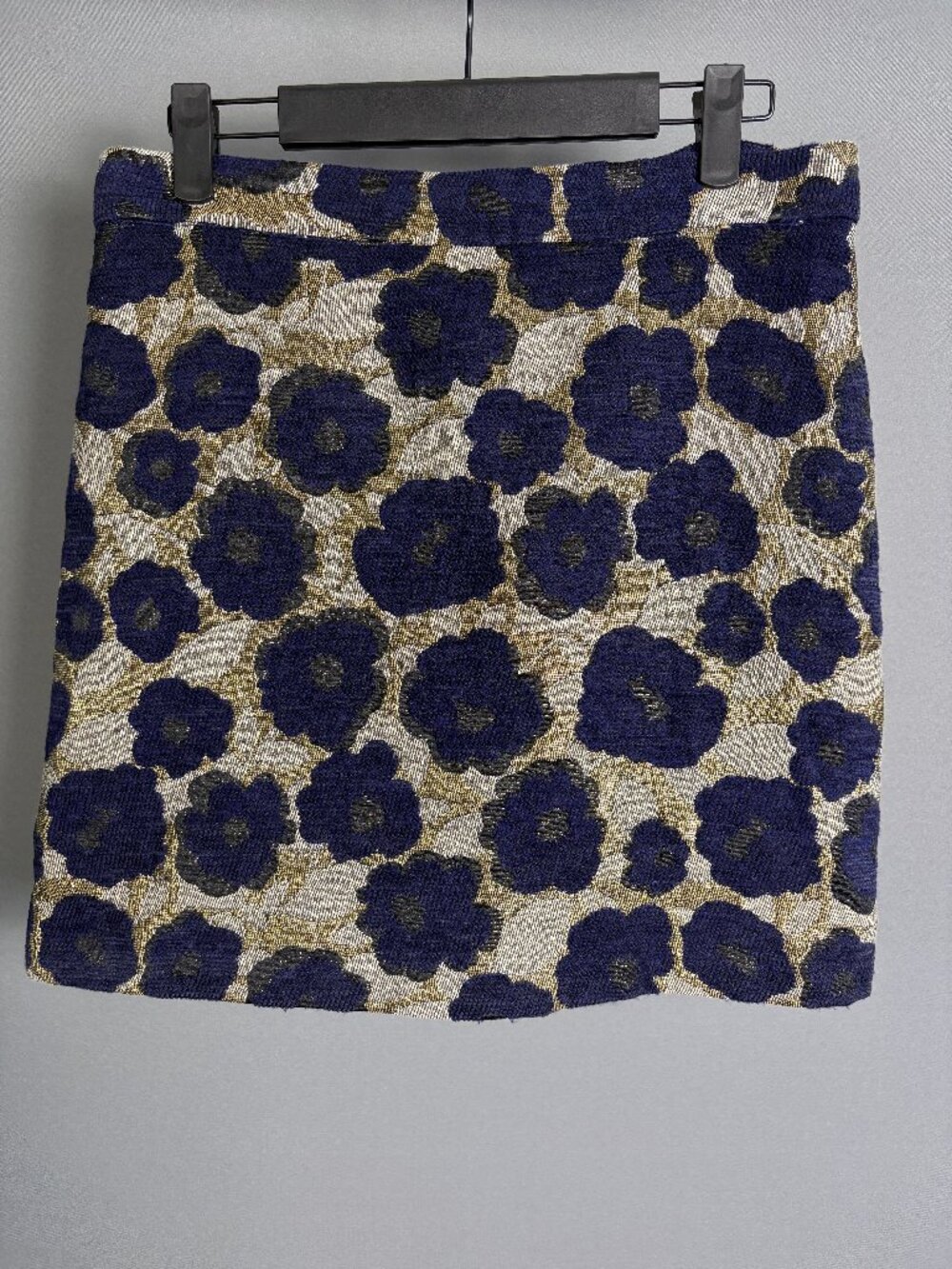 Sam Edelman Size 6 Navy Gold Floral Jacquard Mini Skirt Metallic Textured